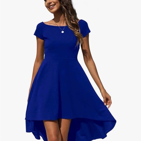 Royal Blue Asymmetrical High-Low Dress - Picture 1 of 6